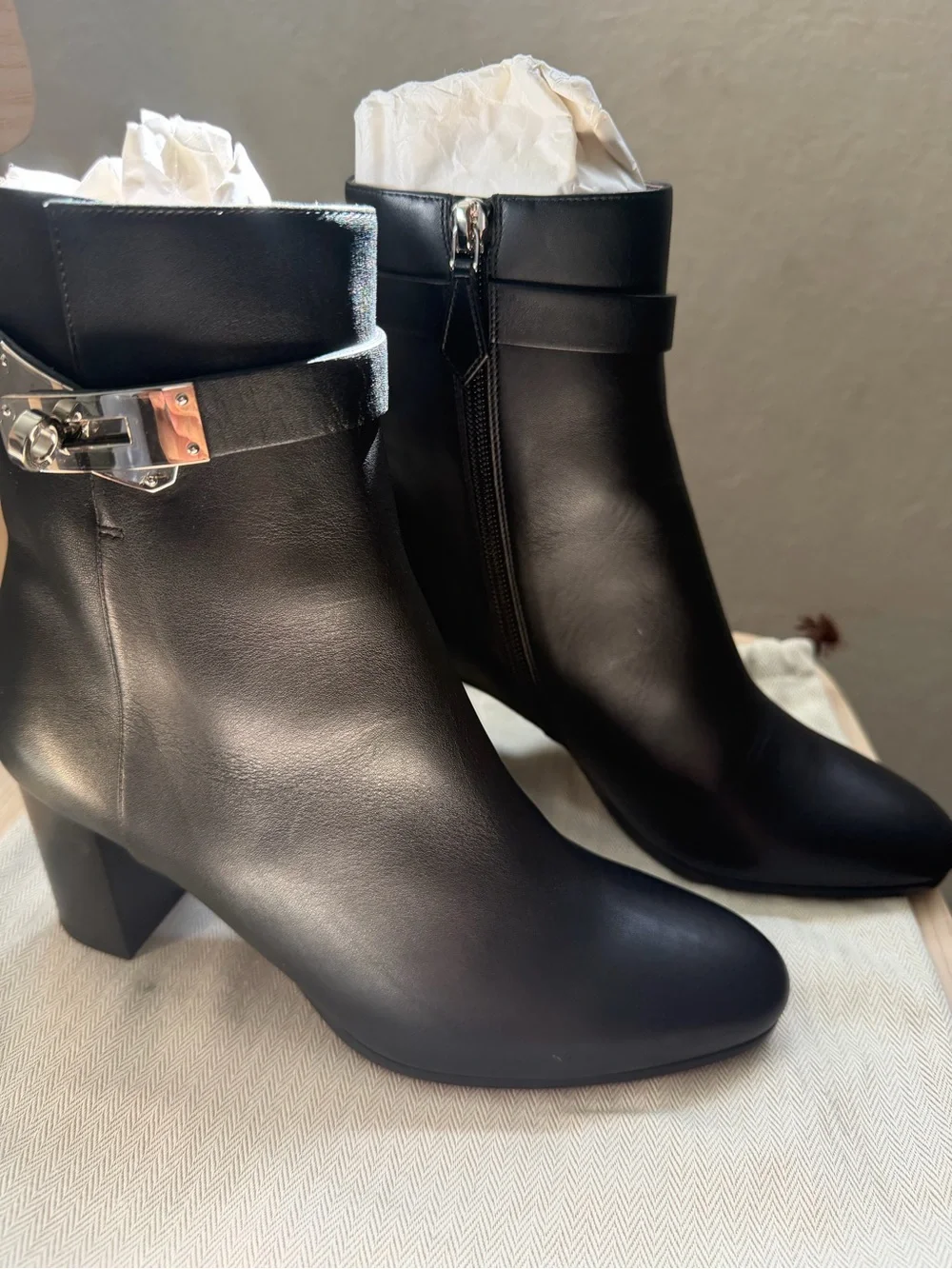Black Leather Ankle Boots with Side Zipper